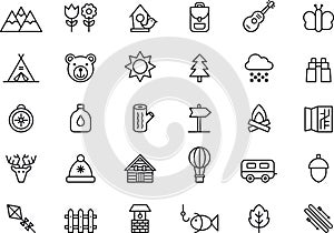 Camping, Hiking, Nature & Outdoor Activities icon set