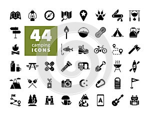 Camping, Hiking and Outdoor Activities icons set