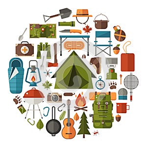 Camping and Hiking Vector Icons