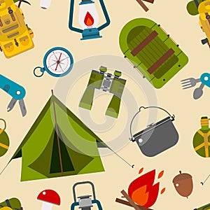 Camping and Hiking Vector Seamless Pattern