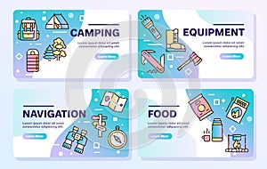 Camping hobby color linear icons set