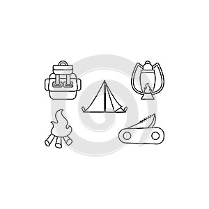 Camping icon set design template isolated