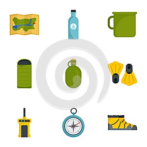 Camping icon set, flat style