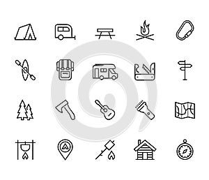 Camping Icon Set in Outline Style