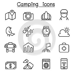 Camping icon set in thin line style