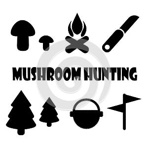 Camping icons, mushrum hunting symbols photo