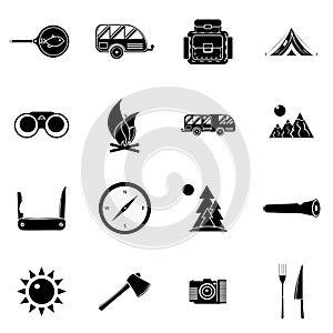 Camping icons set, simple style