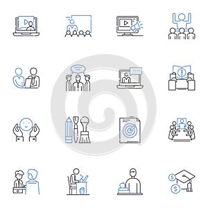 Camping Industry line icons collection. Glamping, RVing, Outdoors, Wilderness, Adventure, Campfires, Nature vector and photo