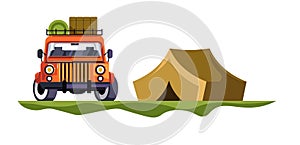 Camping and jeep car with baggage tent trip and nature