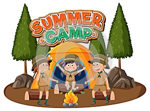 Camping kids in cartoon style