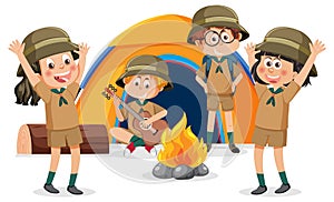 Camping kids in cartoon style