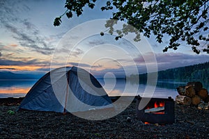 Camping lake sunrise