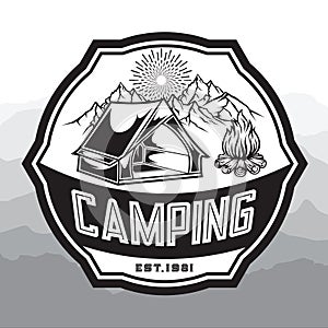 Camping Lamp vintage Black and White Adventure Outdoor Logo Vector