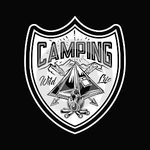 Camping Lamp vintage Black and White Adventure Outdoor Logo Vector