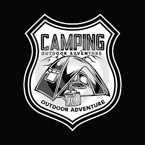 Camping Lamp vintage Black and White Adventure Outdoor Logo Vector