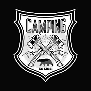 Camping Lamp vintage Black and White Adventure Outdoor Logo Vector