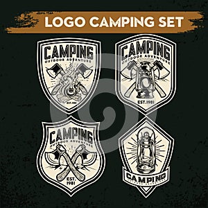 Camping Lamp vintage Black and White Adventure Outdoor Logo Vector