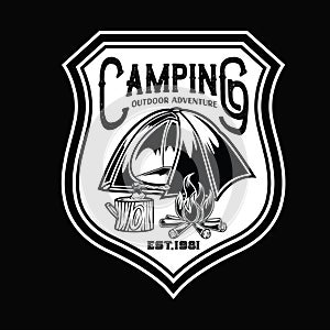 Camping Lamp vintage Black and White Adventure Outdoor Logo Vector