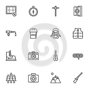 Camping line icons set