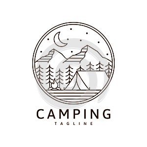 Camping logo or illustration monoline or line art style vector