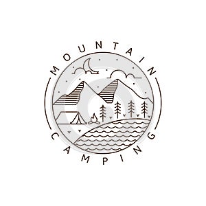 Camping logo or illustration monoline or line art style vector
