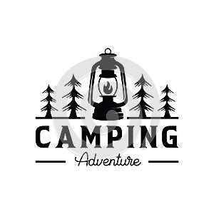 camping logo with lantern Vintage emblem forest