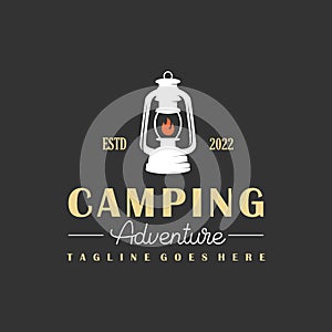 Camping logo with lantern Vintage emblem forest