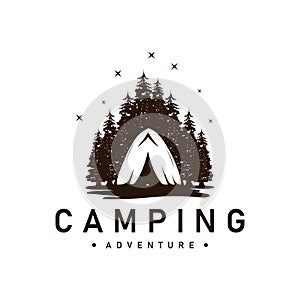 Camping logo wild forest design outdoor adventure illustration of trees and simple tent