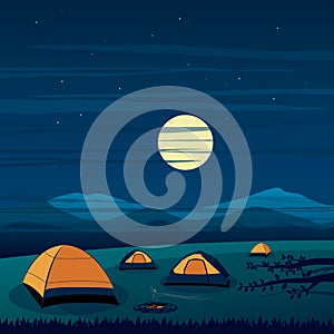 Camping on the Mountain Night Scene