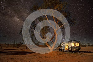Camping at night in the Strzelecki desert.