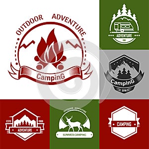 Camping outdoor adventure set of logo and badge designs