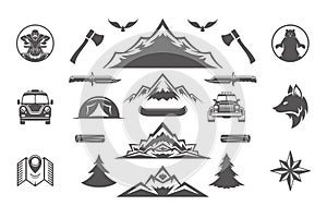 Camping and outdoor adventures design elements and icons set vector illustration