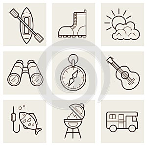 Camping and Outdoor Outline Icons