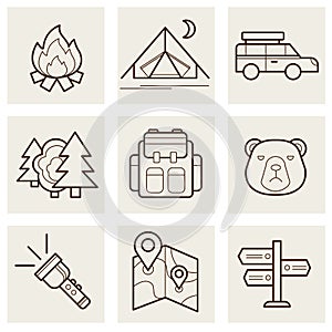 Camping and Outdoor Outline Icons