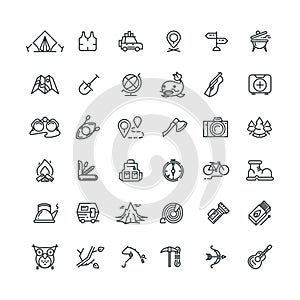 Camping and outdoor vector line icons set