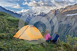 Camping in the Peruvian Andes. Salkantay Trekking. Peru. photo