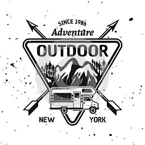 Camping, recreation and adventure vector emblem