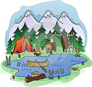 Camping Scene with Animals