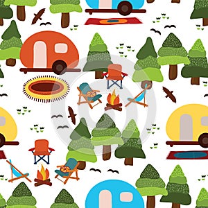 Camping seamless vector pattern background
