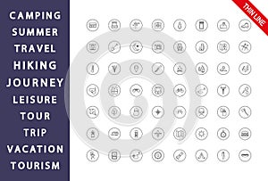 Camping set. Icon. Vector. Editable Thin line