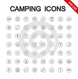 Camping set. Icon. Vector. Editable Thin line