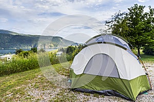 Camping Setup with Tent Outdoors