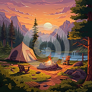 Camping Setup in Untamed Wilderness