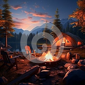 Camping Setup in Untamed Wilderness