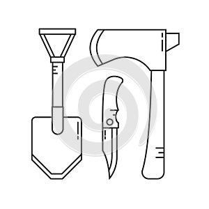 Camping Shovel, Axe and Knife Vector Icons