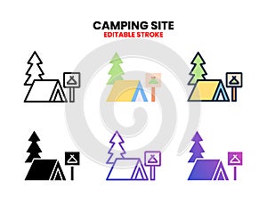 Camping Site icon set with different styles.