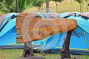 Camping site with tents in tropical forest Thailand