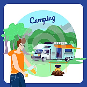 Camping Square Banner, Forest, Tourist Leisure