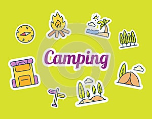 Camping sticker stickers with fill filled color style