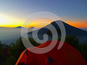 camping with sunset view and cleft mountain photo